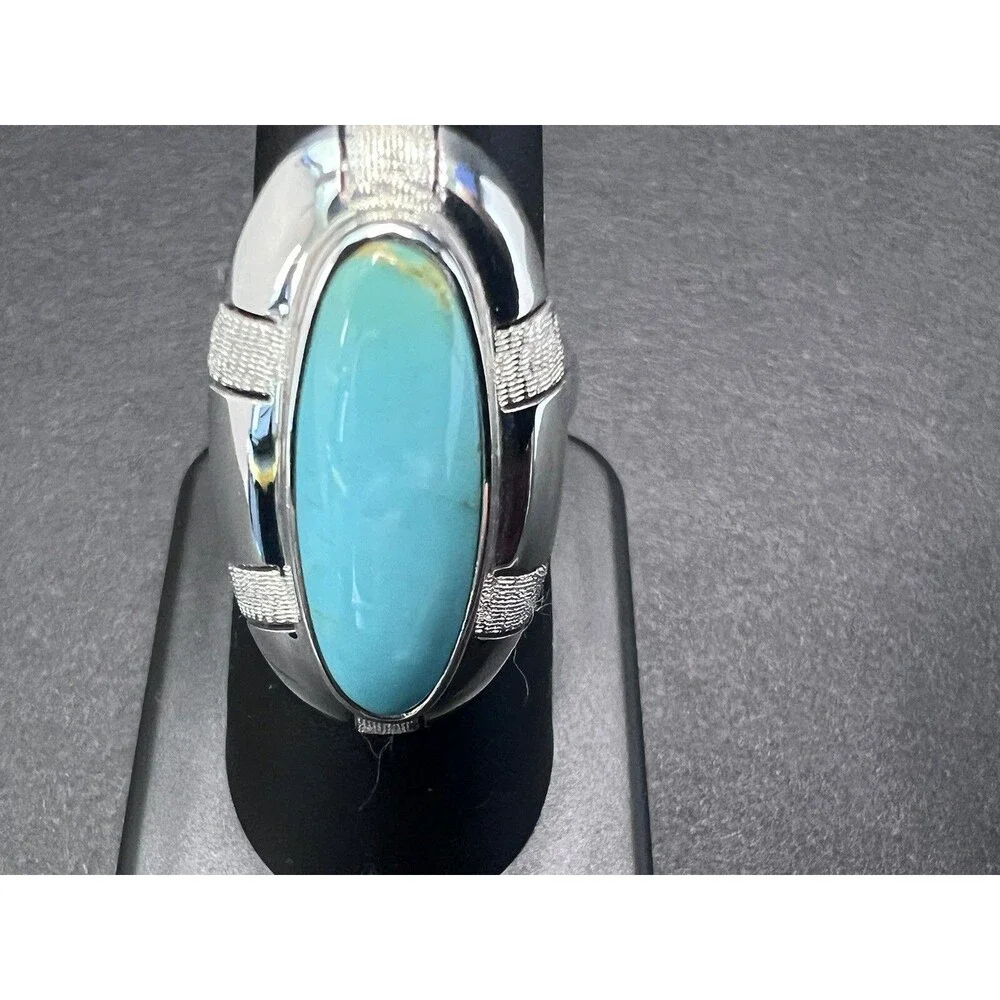 Vintage CII Mexican Sterling Silver Oval Turquoise Cabochon Ring Size 7 925